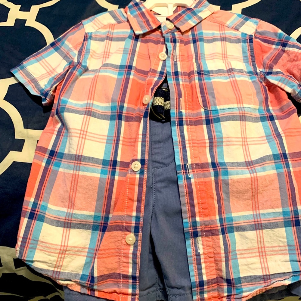 Children’s Place boys plaid shirt and shorts set